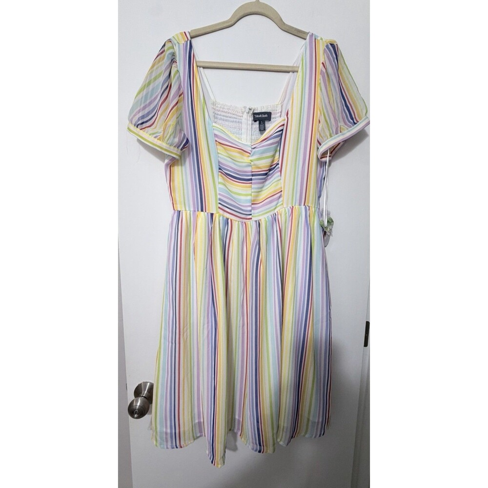 ModCloth Love Charm Fit and Flare Dress Rainbow Multicolor L Pride Striped NWT